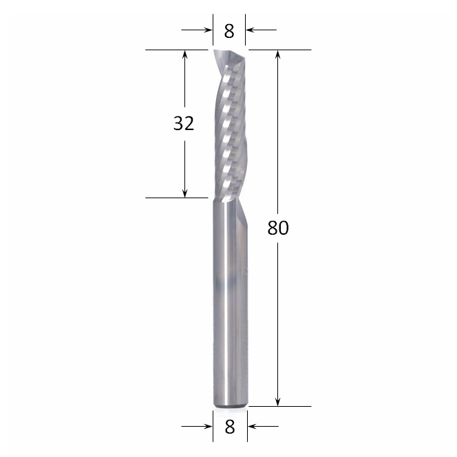 Scanda 8mm Single Flute Acrylic Up Spiral Router Bit